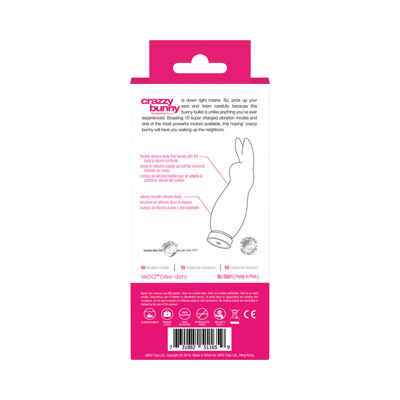 VeDO Crazzy Bunny Rechargeable Mini Vibe - Pretty In Pink
