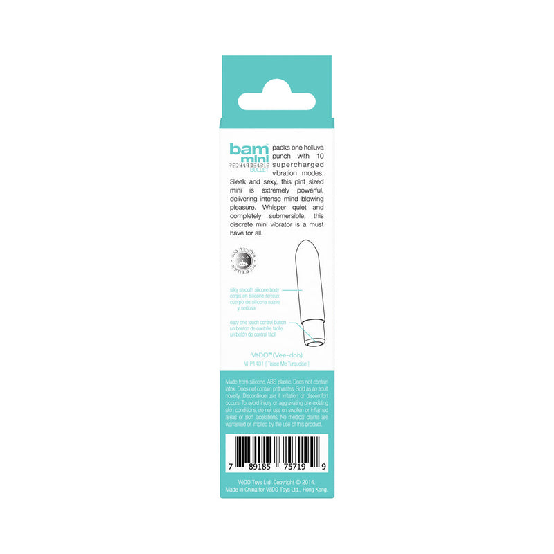 VeDO Bam Mini Rechargeable Bullet Vibe - Tease Me Turquoise
