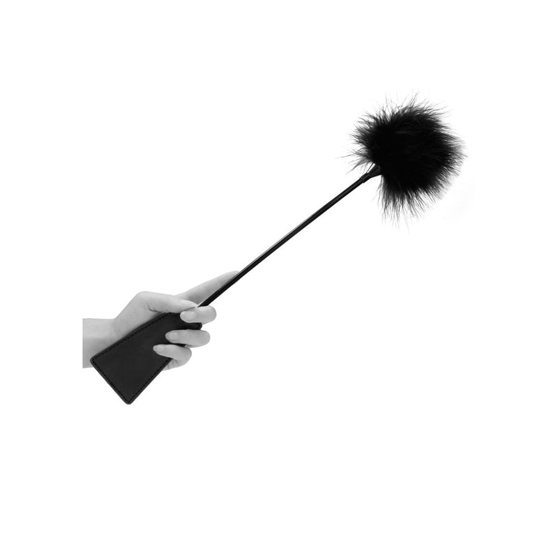 Ouch! Black & White Dual-Ended Crop With Feather Tickler Black