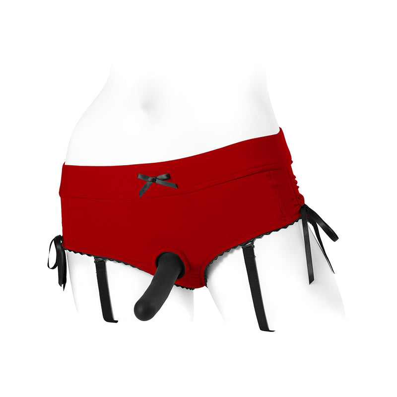 SpareParts Sasha Cinch Booty Short Harness Red/Black Size M