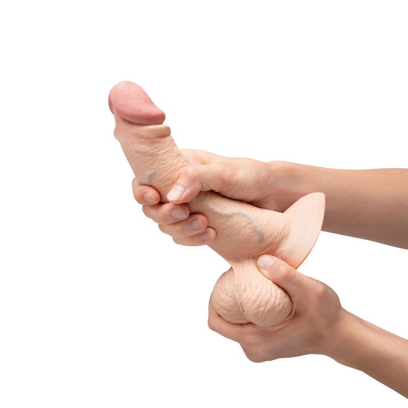 b-Vibe Slipskin Realistic Silicone Dildo 8 in. Curved Cream