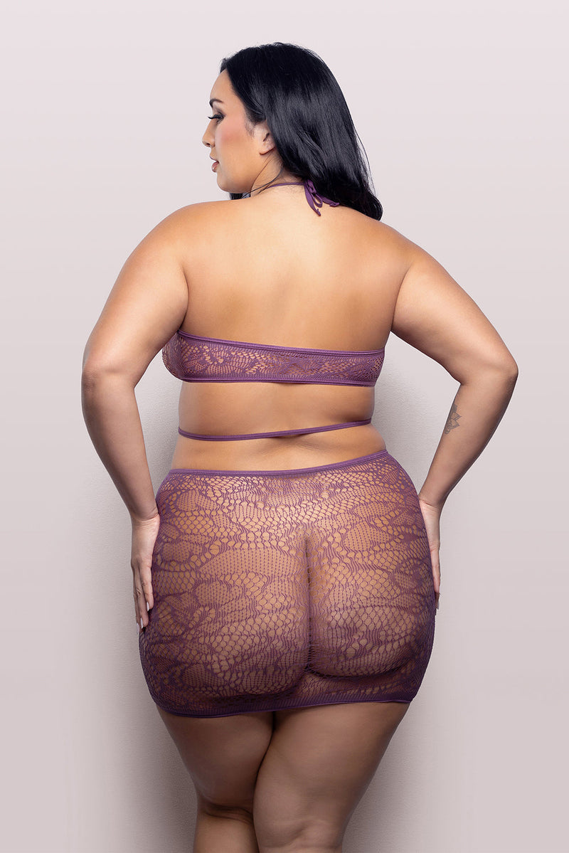 Fantasy Lingerie Vixen Focus On Me Cut-Out Halter Dress Purple Wisteria Queen Size